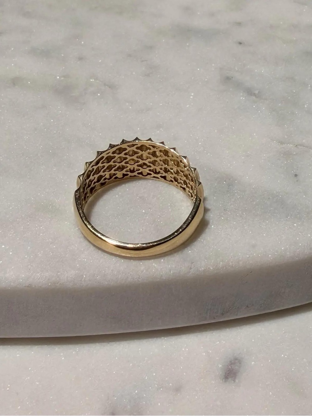 14K Real Solid Yellow Gold Textured Ribbed Band Ring Size 9 - Picture 5 of 6